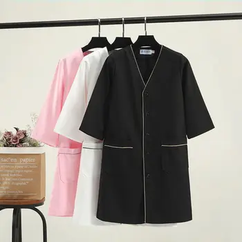 Siyah kısa Güzellik üstleri güzellik üniforma elbise spa üniforma fırçalama üniforma beyaz artı boyutu Salon bakım elbise laboratuvar önlüğü logo