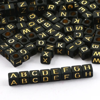 Siyah Mix Alfabe Akrilik Boncuk 6x6mm Kare Mektup Spacer dağınık boncuklar Takı Yapımı İçin Dıy Kolye Bilezik Aksesuarları