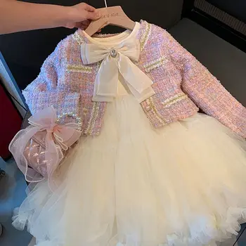 Sonbahar Kış Bebek Kız Giysileri İki Parçalı Ceket ve Elbise Moda Sevimli Kawaii Sıcak Rahat Çok Yönlü Yumuşak Tatlı Prenses Elbise