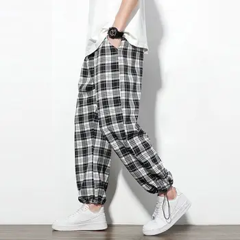 Sonbahar Kış Moda Mizaç Rahat Basit Pantolon Adam Gevşek Ekose Y2K Pantolon Erkek Hip Hop Vintage Kore Streetwear Giyim