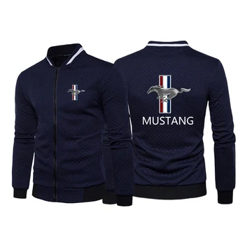 Sonbahar Mustang logo Fermuar Yaka Hoody Tişörtü Uzun Kollu erkek Hoodies Sticker Cep Kış İsıtıcı Koşu Spor