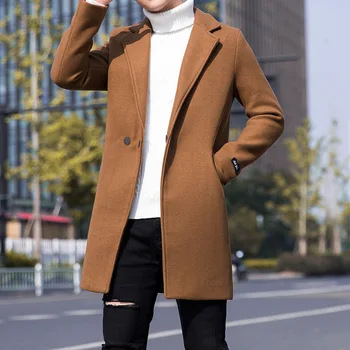 Sonbahar ve Kış erkek Rüzgarlık Gençlik Artı Boyutu Yün Ceket erkek Orta uzunlukta Kore Versiyonu Rahat Ceket Ceket erkekler için