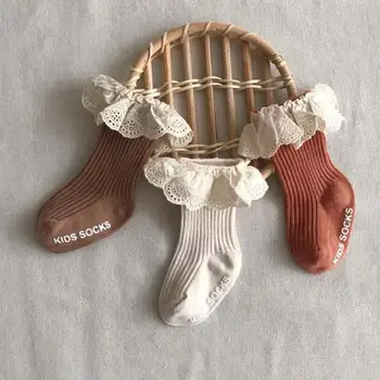 Sonbahar Yeni Bebek Çorap Çocuklar Sevimli Dantel Çorap Yenidoğan Bebek Kız Çorap Pamuk Prenses Kız kaymaz Çorap