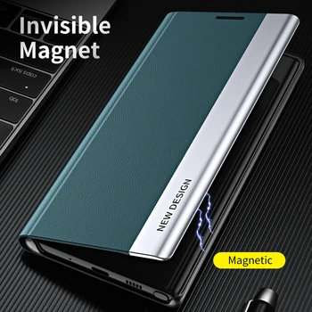 Standı İnce Flip Case Kapak Samsung Galaxy S8 S9 S10 S21 S22 Ultra Note20 A51 A71 A52 A32 5G Manyetik Deri İnce telefon kılıfı