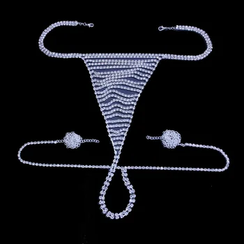 StoneFans Uzun Püskül Vücut Zinciri Sutyen Tanga Demeti Artı Boyutu Takı Kadınlar için Rhinestone iç çamaşırı seti BodySuit Seksi Ev 2020