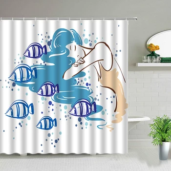 Su geçirmez Banyo Perdeleri Karikatür Sevimli Balık Baskılı Duş perde seti Polyester Kumaş Küvet Bölme bezi Ev Dekor