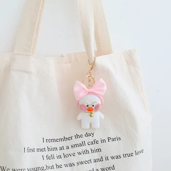 Süper Sevimli Kore Lala Fanfan Ördek Anahtarlık Mini Şeffaf Ördek Ekşi Peluş Bebek peluş oyuncak doğum günü hediyesi Çanta Aksesuarları