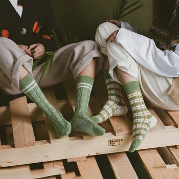 Sıcak Avokado Yeşil Bayan Pamuk Çorap Vintage Şerit Kafes Matcha Renk Nefes Sevimli Japon Rahat Kızlar Kısa Çorap
