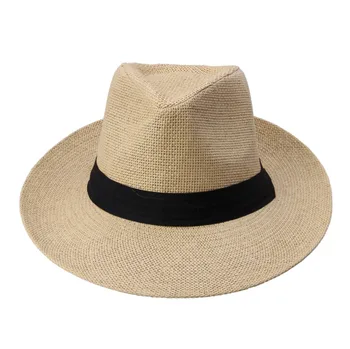 Sıcak Moda Yaz Rahat Unisex Plaj Fötr Büyük Ağız Caz güneş şapkası Panama Şapka Kağıt Saman Kadın Erkek Kap Siyah Kurdele İle