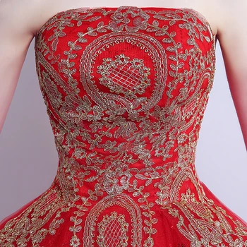 Sıcak Satış Prenses Sevgiliye Nakış Altın Kırmızı düğün elbisesi 2022 vestido de noiva Moda Ucuz Dantel Gelin cüppeli elbiseler