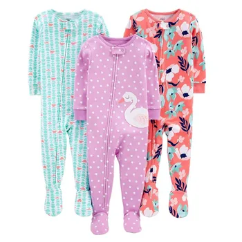 Sıcak yaz pamuk tulum romper iplik sıkı bodysuit pijama erkek ve kız bebek fermuarlı çanta ayak elbise