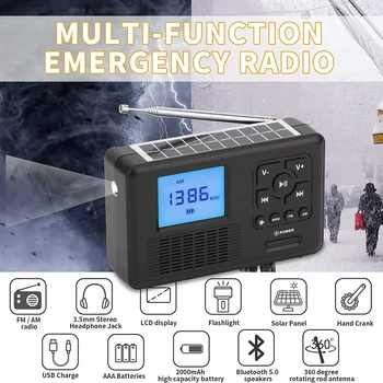 Taşınabilir DAB / FM / AM Radyo Bluetooth TF Kart Acil Radyo Güneş El Krank Radyo ile El Feneri