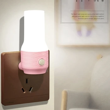 Taşınabilir soket LED gece lambası AB ABD Plug-İn başucu lambası anahtarı yatak odası okuma kitap ışık 2 renk ışık karartma duvar lambası