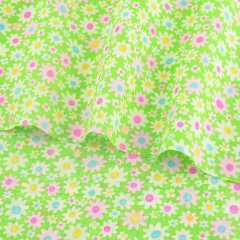 Teramila Yeşil Çiçek Desen Pamuk Düz Baskılı Patchwork Kumaş Çizimleri Kumaşlar Dikiş DIY El Yapımı El Sanatları Oya