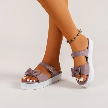 Terlik Kadın Yaz Yeni 2022 Moda Yay Daireler platform sandaletler Kadın Burnu açık Flip Flop Açık Rahat plaj ayakkabısı Kadın