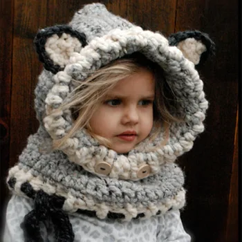 Tilki şapka çocuk örme şapka El dokuması kulak koruyucu pelerin sonbahar ve kış aylarında