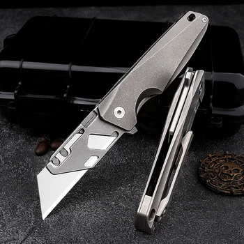 Titanyum Alaşım Katlanır Bıçak Erkekler için Maket Bıçağı Açık Kamp EDC Araçları Rulman av bıçağı ve Ti Klip