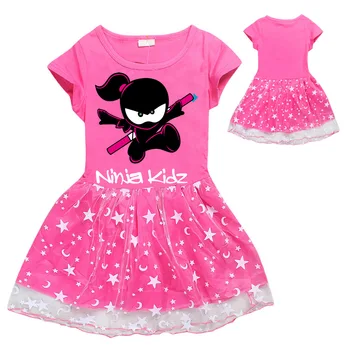 Toddler 2022 Yaz Kızlar Ninja Kidz Elbise Parlama Kollu Çocuklar Tutu Elbise Patchwork Kızlar Parti Gökkuşağı Karikatür Çocuk Elbise
