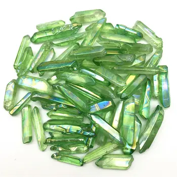 Toptan 50g Elektroliz Yeşil Titanyum Aura Lemurya Kristal Değnek Noktası Şifa Kristal Taş Dekor Doğal Kuvars Kristalleri