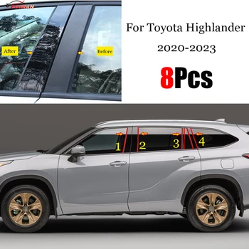 Toyota Highlander 2020 2021 için 2022 2023 Araba Kapı Pencere Orta Sütun Trim Koruma PC Siyah Şerit dekorasyon çıkartması 8 ADET