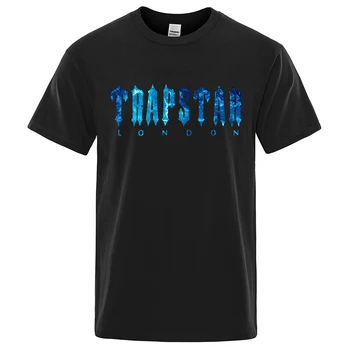 Trapstar Londra Denizaltı mavi baskılı tişört erkekler Yaz Nefes Rahat Kısa Kollu Sokak Boy Pamuk Marka T Shirt