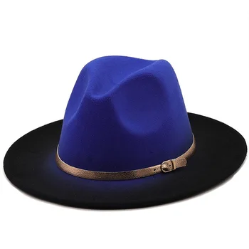 Turuncu Degrade Kadın Geniş Ağız altın kemer Kilise Derby silindir şapka Panama Keçe Fedoras Şapka Erkekler yapay İngiliz tarzı Caz Kap