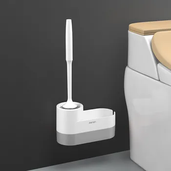 Tuvalet Fırçası Seti Silikon Kafa Fırça Rafı Temizleme Araçları Tuvalet Duvara Monte Ev Banyo Aksesuarları