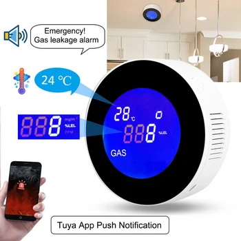 Tuya Wifi Akıllı Doğal Gaz Alarm Sensörü sıcaklık fonksiyonu İle Yanıcı Gaz Kaçak Dedektörü lcd ekran Akıllı Yaşam App