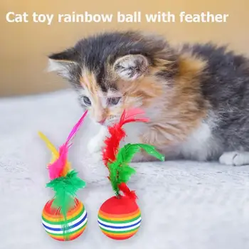 Tüy Kedi Oyuncak kedi İnteraktif Oyuncak Komik Oyuncak Top Gökkuşağı Çiğnemek Oyun Yavru Kedi Teaser Oyuncak Hayvan Oyuncak Eğitim Malzemeleri
