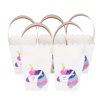 Unicorn Kağıt Şeker hediye çantası Unicorn Parti Çerez Patlamış Mısır Kutusu Çocuklar için Kız Doğum Günü Partisi Dekorasyon Malzemeleri Bebek Duş İyilik