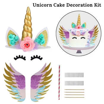 Unicorn kirpik boynuz Kek Topper Gökkuşağı Bulut Kek Topper kız Doğum Günü Partisi Çocuklar İyilik Kek Bayrakları Unicornio Bebek Duş