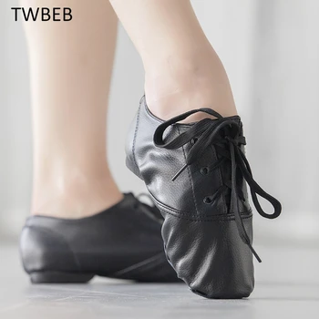 Unisex Dantel-up Caz Ayakkabı Deri Neopren Süet Bölünmüş taban Yastıklı Topuk Kadın Erkek Caz Salsa Dans Ayakkabıları