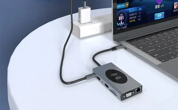 USB C Hub Tipi C MacBook Pro Hava için USB C Bölünmüş Çift HDMI Uyumlu USB 3.0 Adaptörü 14 İn 1 Tip C Hub Tabanı