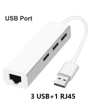 USB Ethernet ile 3 Port USB HUB 2.0 + RJ45 Lan Ağ Kartı USB Ethernet adaptörü Mac ıOS Android PC için RTL8152 USB 2.0 HUB