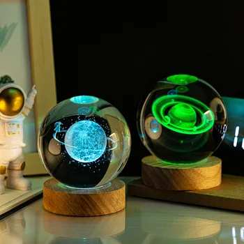 USB Plug-in 3D Kristal Top Ay Galaxy Projektörler Lamba yatak odası dekoru sevgililer Günü Hediyeleri için Erkek / kız arkadaşı Parti iyilik