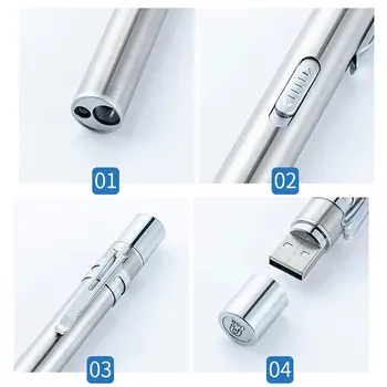 USB Şarj Edilebilir Tıbbi Kullanışlı kalem ışık Mini Hemşirelik el feneri LED lamba Lambası paslanmaz çelik ataş Cep LED el feneri