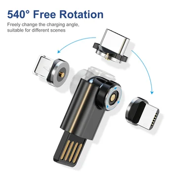 USLION 540 Derece Dönen 3in1 Mini Manyetik Şarj İçin Huawei Xiaomi OPPO Samsung kablo USB Cep Telefonu Evrensel Şarj