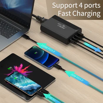 UTBVO 150 W 4-Port USB C masaüstü şarj cihazı ile 3 USB-C Güç Teslimat PPS 4+ ve USB 3.0 Hızlı Şarj İstasyonu İçin iPhone, MacBook