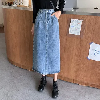 Uzun Geri Elastik Bel Kot Etekler Bayan Vintage Yıkama Etek Kadın Zarif Rahat Jean Etekler Kadınlar için Genç Kız Elbise 4XL
