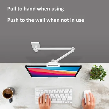 Uzun Kol Duvar Montaj Tablet Standı Çok Açılı Ayarlanabilir Üç Şaft Tasarım Alüminyum Cep Telefonu Duvar Montaj Tutucu iPhone iPad için