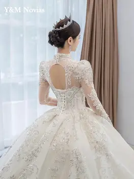 Uzun Kollu Kış düğün elbisesi 2022 Yeni Bahar Gelinlikler Gelin Vestido De Noiva Artı Boyutu Kat Uzunluk Lüks Yatak