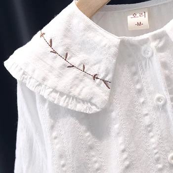 Uzun Kollu çocuk Gömlek Bebek Kız pamuklu üst giyim Nakış Moda Yürümeye Başlayan Beyaz Bluz İlkbahar ve Sonbahar Giysileri Gençler için