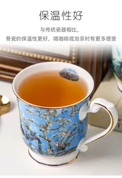 Van Gogh Yağlıboya Porselen Kahve Kupa Kemik Çini Kahve fincanları Drinkware Süt Kupalar Seramik çay bardağı Yıldızlı Gece