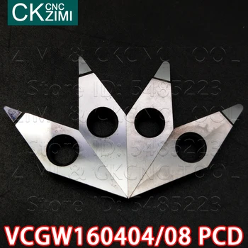 VCGW160404 PCD VCGW160408 PCD elmas Ekler Yüksek sertlik CNC Dış ahşap torna takım tutucu torna VCGW bakır alüminyum