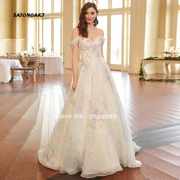 Vestido De Novia 2023 Basit Kapalı Omuz düğün elbisesi Backless Organze Plise Sweep Tren Gelin kıyafeti RobeMariée Custom Made