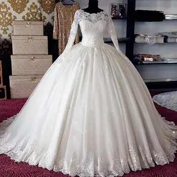 Vinca Güneşli Vestido De Noiva 2023 Uzun Kollu Gelinlik Kabarık Tül Dantel Boncuk Sequins Prenses robe de mariée