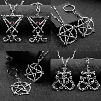 Vintage Metal Lucifer Geometrik Baphomet Muska Keçi Şeytan Wiccan Satanizm Kolye Kolye erkek Zincir Aksesuarları Kadınlar İçin
