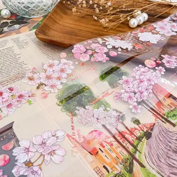 Vintage Pembe Sakura Çiçek Arka Plan Washi evcil hayvan bandı Planlayıcısı DIY Kart Yapımı Scrapbooking Planı Dekoratif Sticker