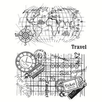 Vintage Seyahat Haritası Şeffaf Şeffaf Damga Dıy Dekoratif günlük defteri Zanaat Scrapbooking Lastik Pullar Kırtasiye