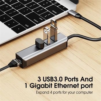 Vothoon 4 in 1 USB C RJ45 Gigabit Ethernet USB 3.0 Hub Adaptörü Ağ Kartı USB Lan MacBook Pro Laptop İçin USB Ethernet